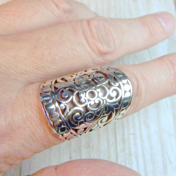 CIGAR BAND RING - Sterling Silver - Size 7.5 - Picture 5 of 5